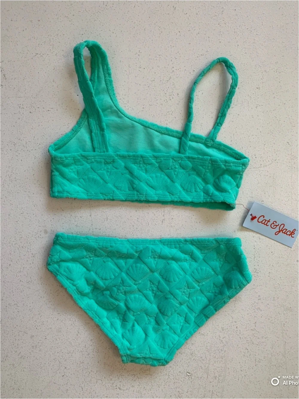 Cat & Jack Girl’s Green Textured Bikini Set Swimsuit Size Small NWT Seashell